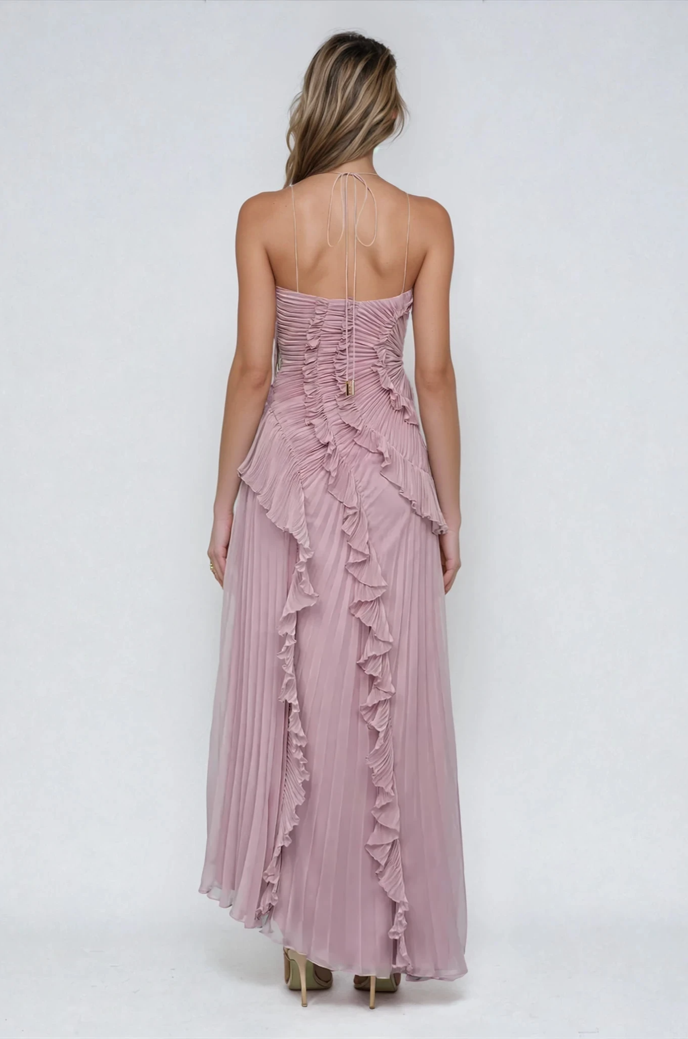 SUZONNE | ROBE LAVANDE PLISSÉE À ENCOLURE HALTER