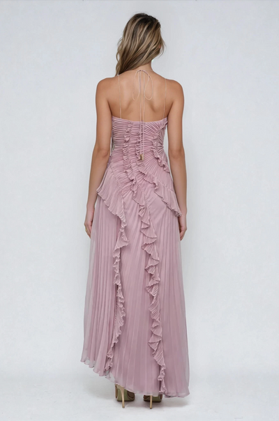 SUZONNE | ROBE LAVANDE PLISSÉE À ENCOLURE HALTER