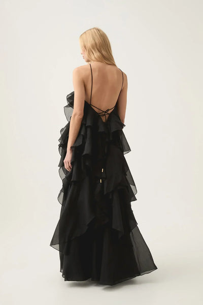 AZÉLIE | ROBE LONGUE À VOLANTS ET FLEUR CENTRALE