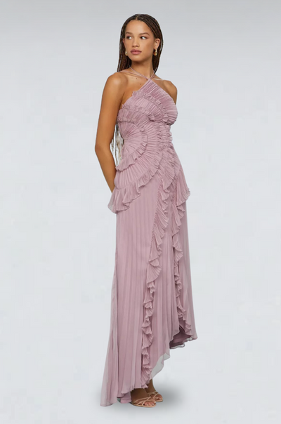 SUZONNE | ROBE LAVANDE PLISSÉE À ENCOLURE HALTER