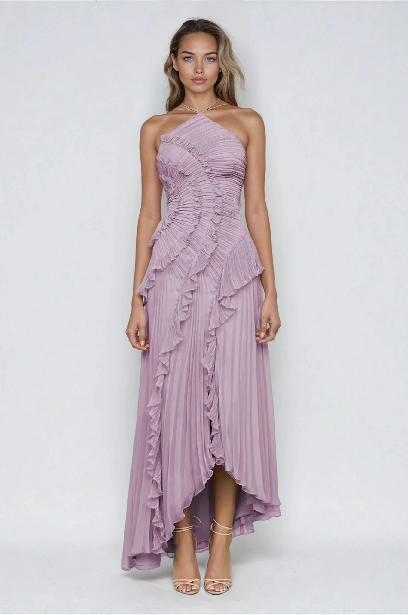 SUZONNE | ROBE LAVANDE PLISSÉE À ENCOLURE HALTER