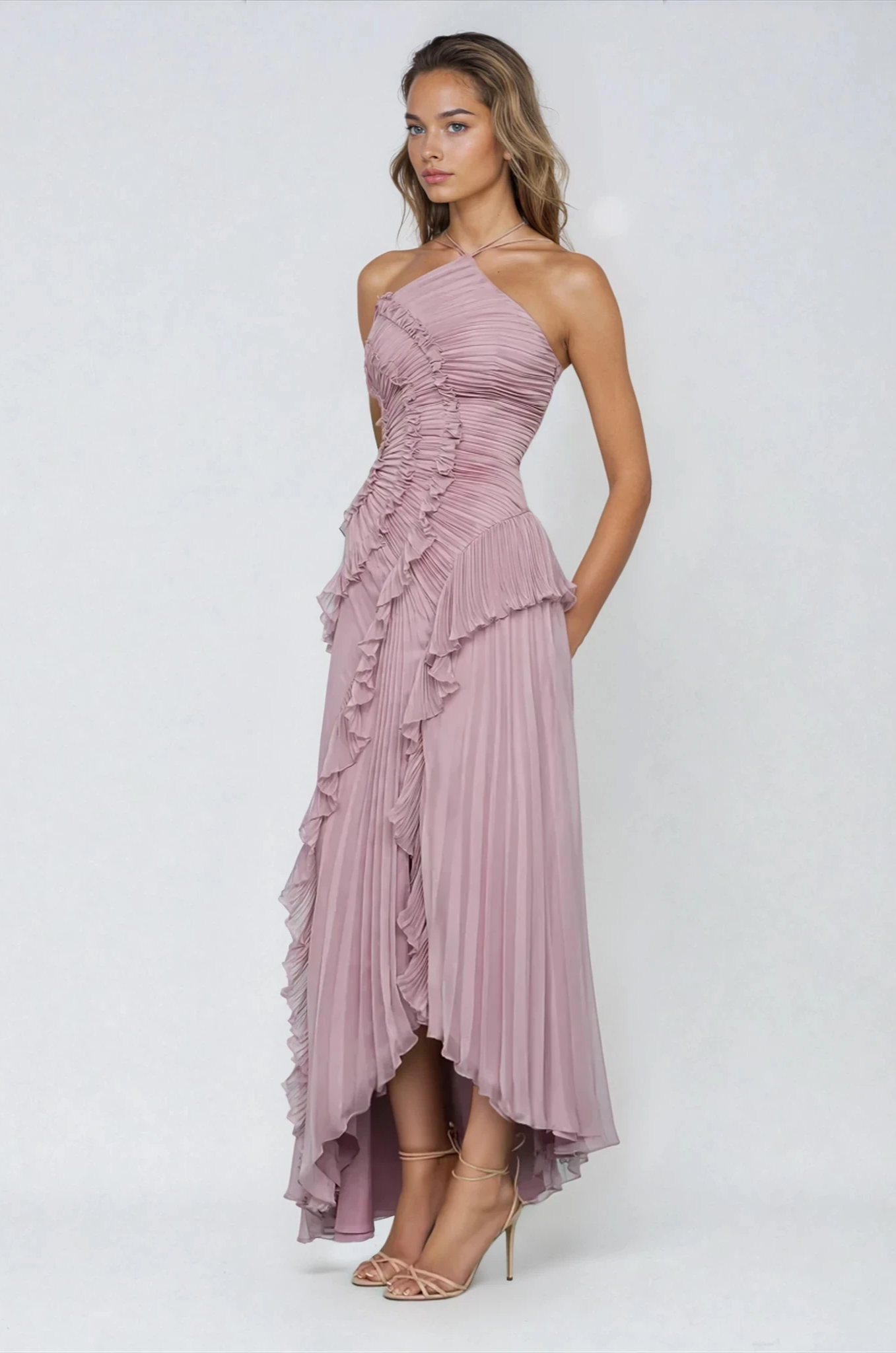 SUZONNE | ROBE LAVANDE PLISSÉE À ENCOLURE HALTER