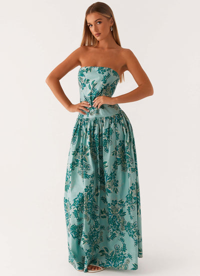 ANDORRA | ROBE LONGUE BUSTIER IMPRIMÉE