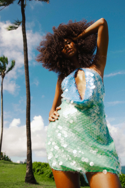 NÉVINE | ROBE MINI À PAILLETTES BICOLORE