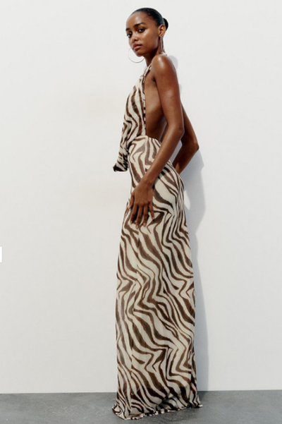 ROSELINE | ROBE LONGUE DOS NU À IMPRIMÉ ANIMALIER