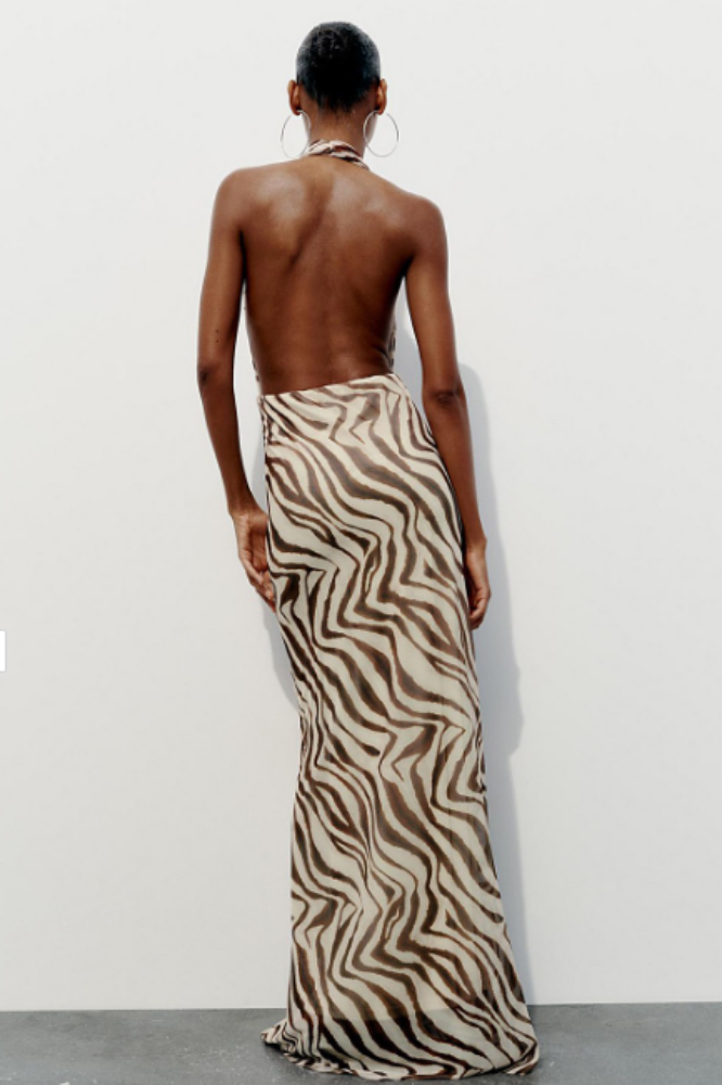 ROSELINE | ROBE LONGUE DOS NU À IMPRIMÉ ANIMALIER