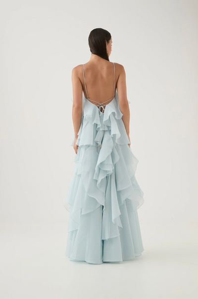 AZÉLIE | ROBE LONGUE À VOLANTS ET FLEUR CENTRALE
