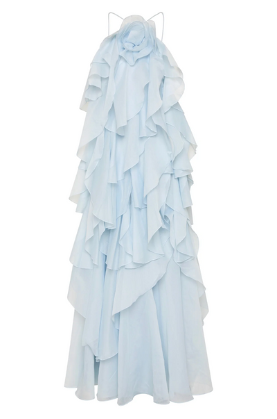 AZÉLIE | ROBE LONGUE À VOLANTS ET FLEUR CENTRALE