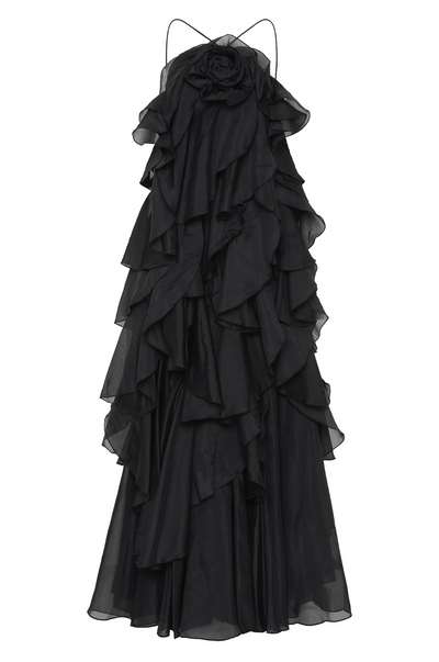 AZÉLIE | ROBE LONGUE À VOLANTS ET FLEUR CENTRALE