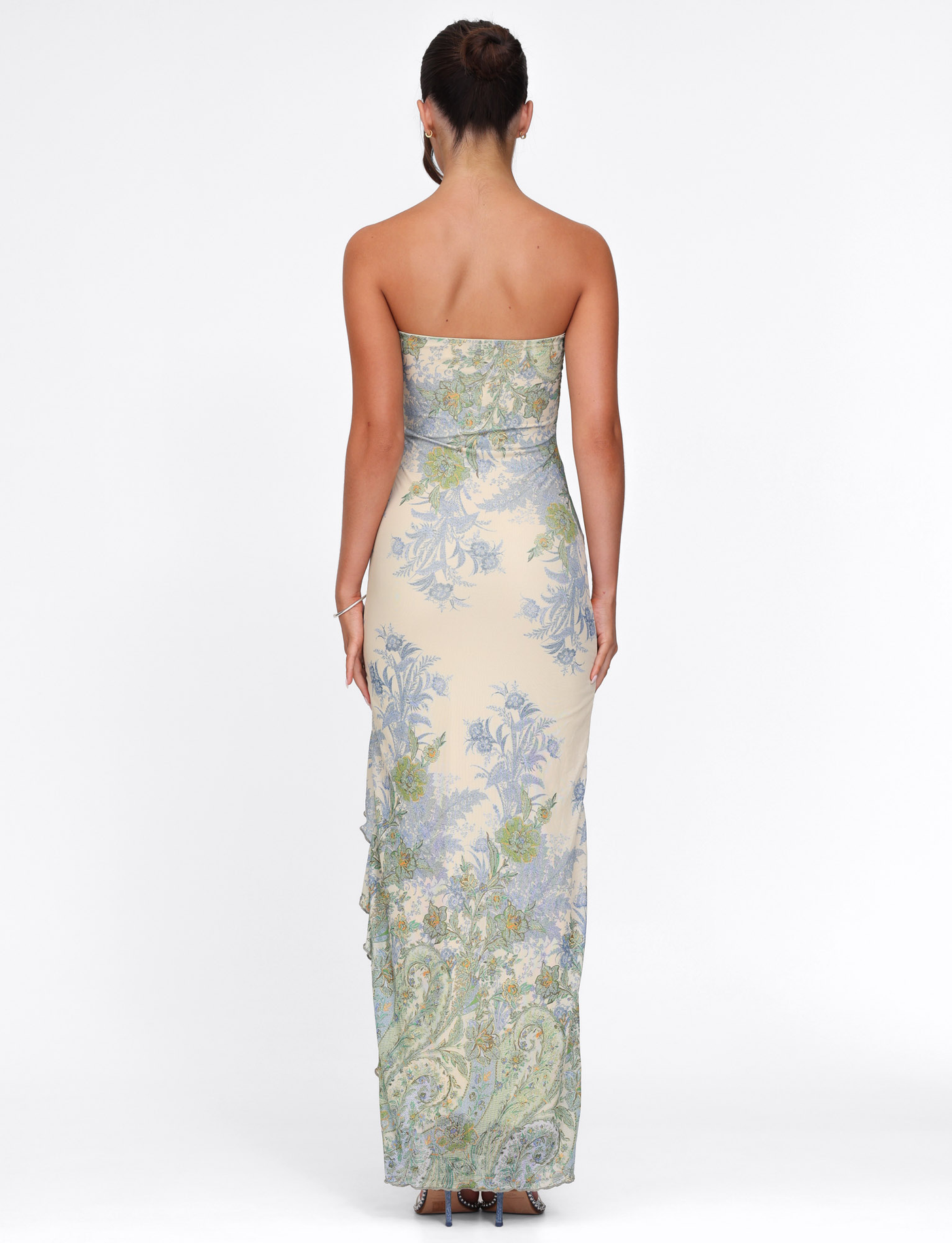 INESIA | ROBE LONGUE BUSTIER À VOLANTS LATÉRAUX