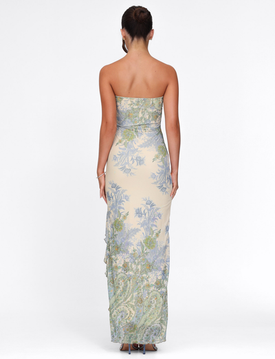 INESIA | ROBE LONGUE BUSTIER À VOLANTS LATÉRAUX