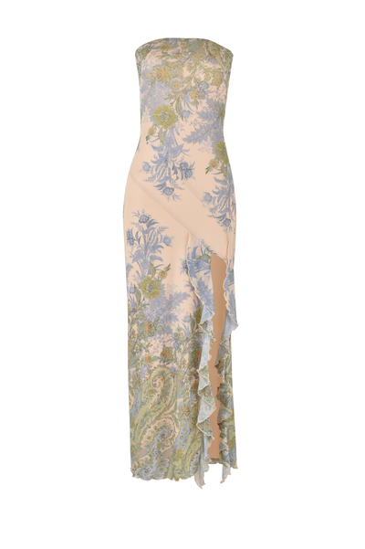 INESIA | ROBE LONGUE BUSTIER À VOLANTS LATÉRAUX